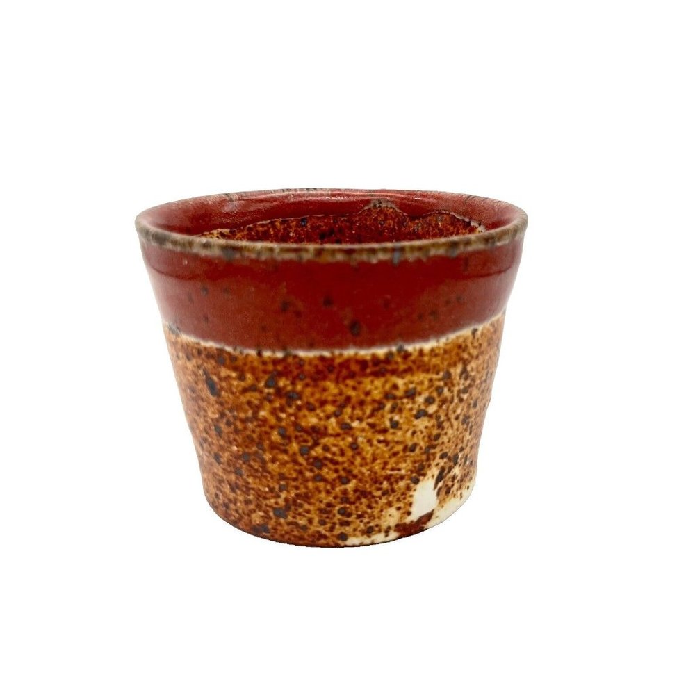 Studio Pottery Coffee Mug Red Orange White Glaze Brown Speckled Clay Base - Picture 4 of 6